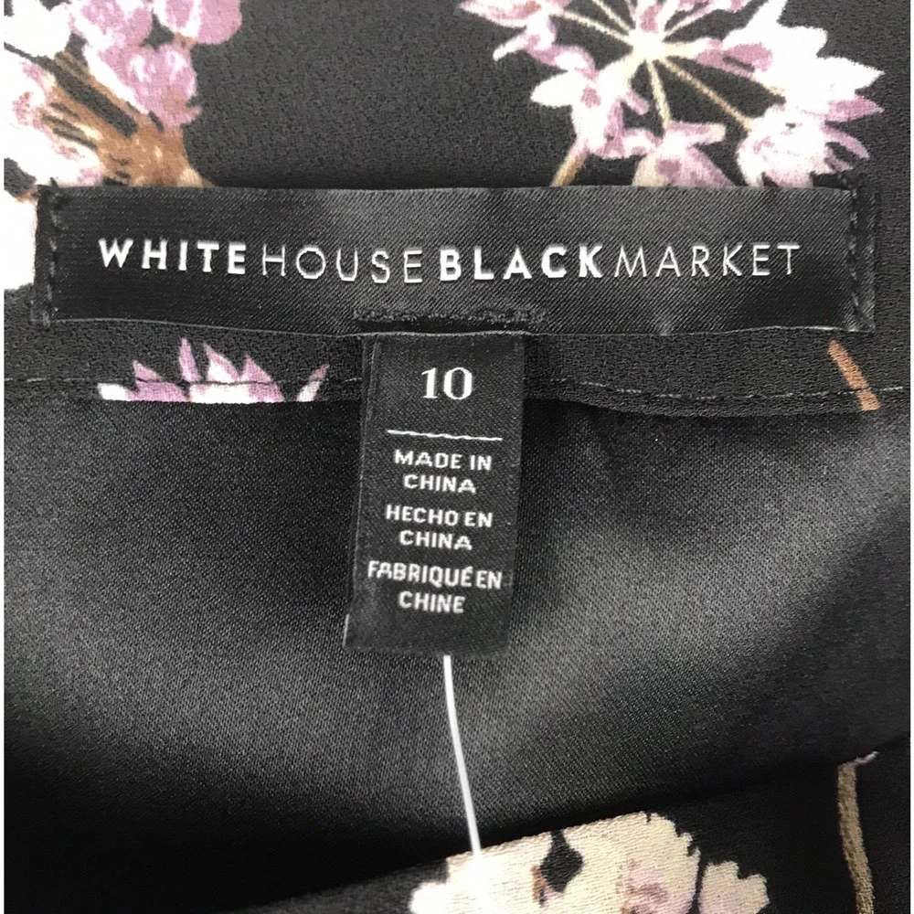 NWT White House Black Market Skirt Floral Polka Dot Black White Purple Lined 10